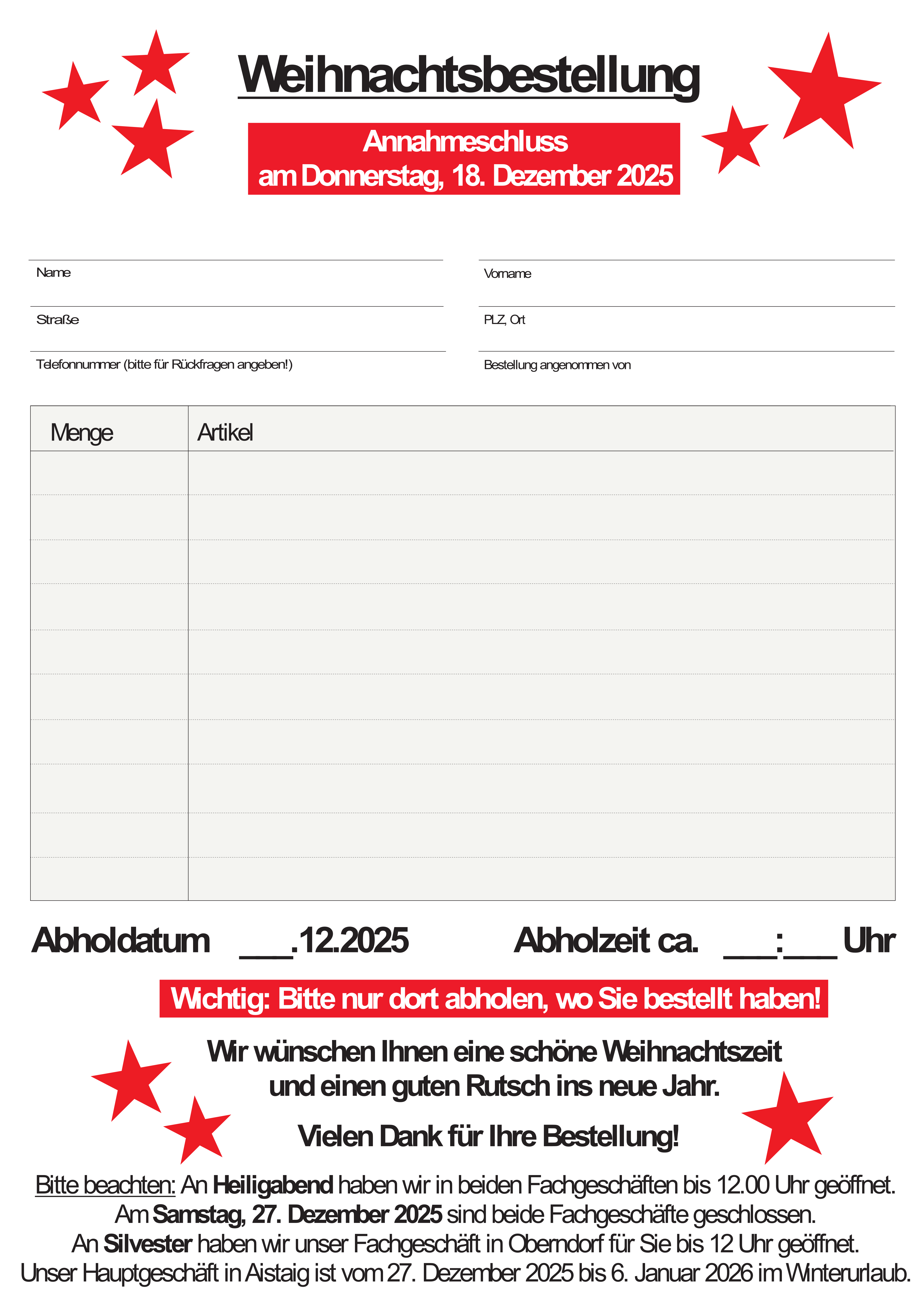 Und hier Ihren Bestellschein fr Ihre Weihnachtsfest!